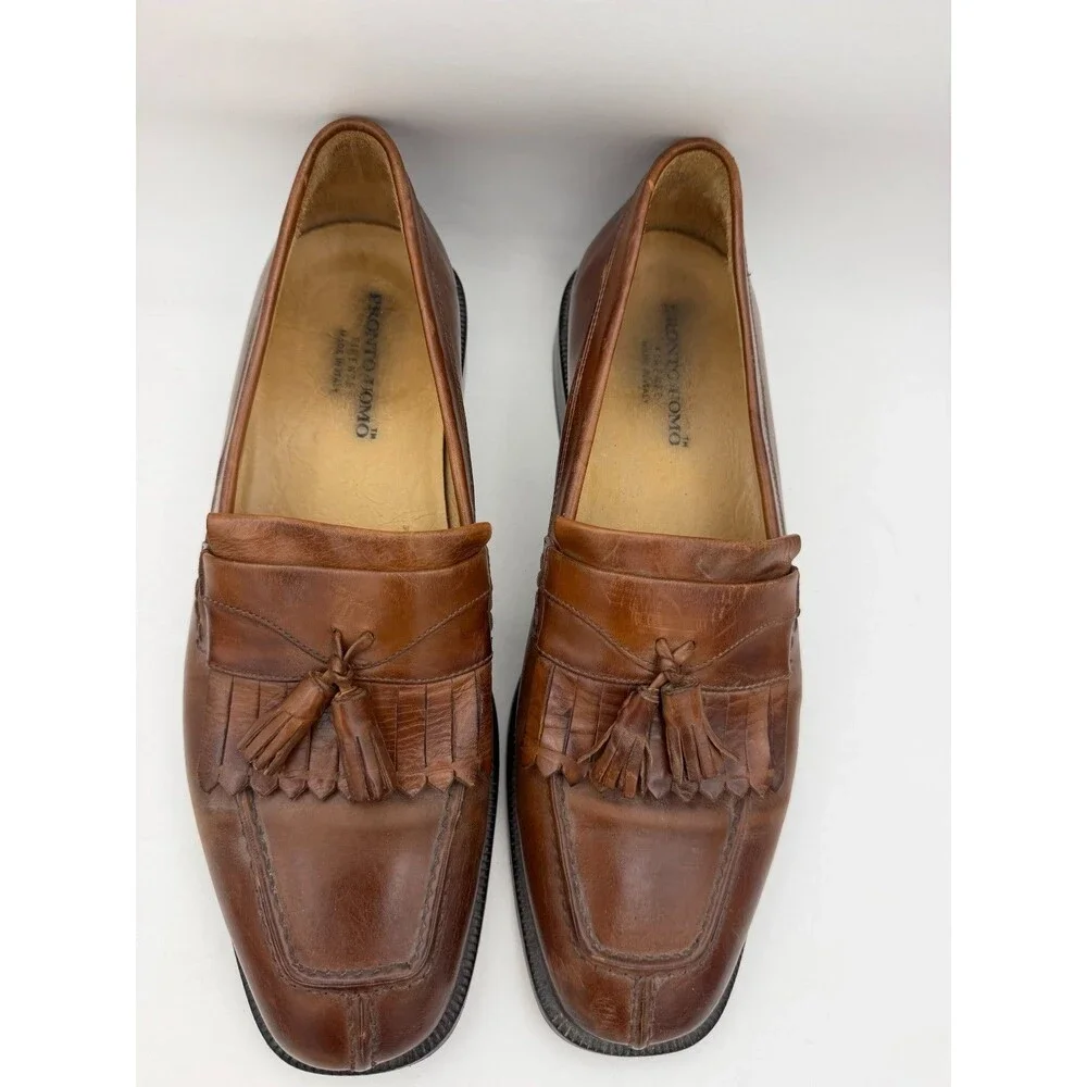 Pronto Uomo Firenze Florence Italy Brown Leather Tassel Kiltie Loafer 11 M